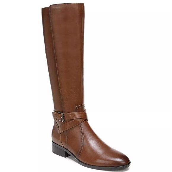 Naturalizer Rena Wide Calf Riding Boots Cider Brown Leather 7.5M New - Picture 1 of 9